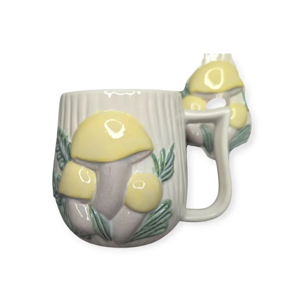 Vintage Ceramic Yellow Mushroom Mugs Set of 4 Signed Jane Roberts 1976